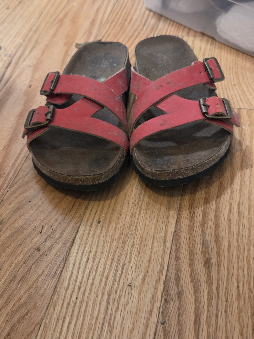 Kids Red Double-Buckle Slide Sandals